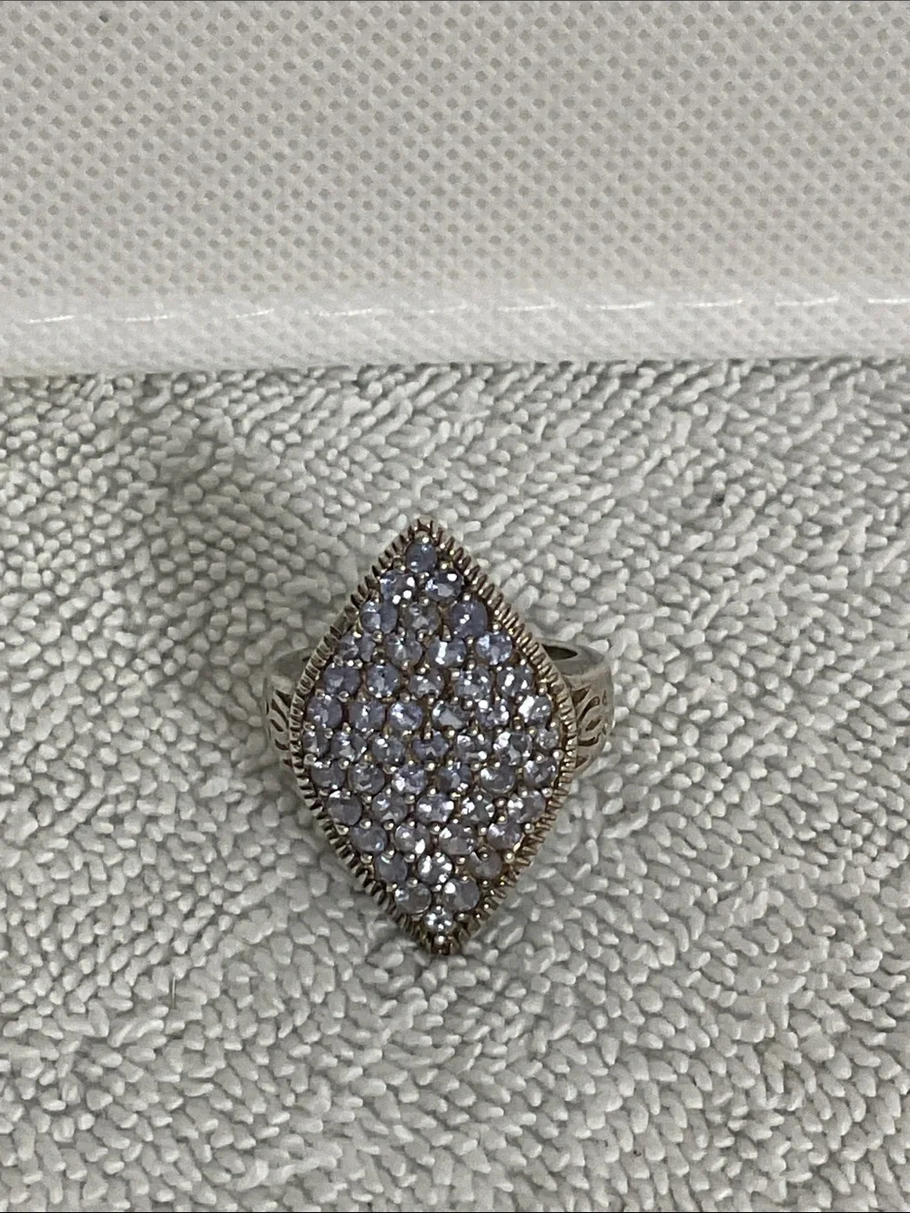 925 Sterling Silver Tanzanite Pave Marquise Shield Cluster Statement Ring Sz 7
